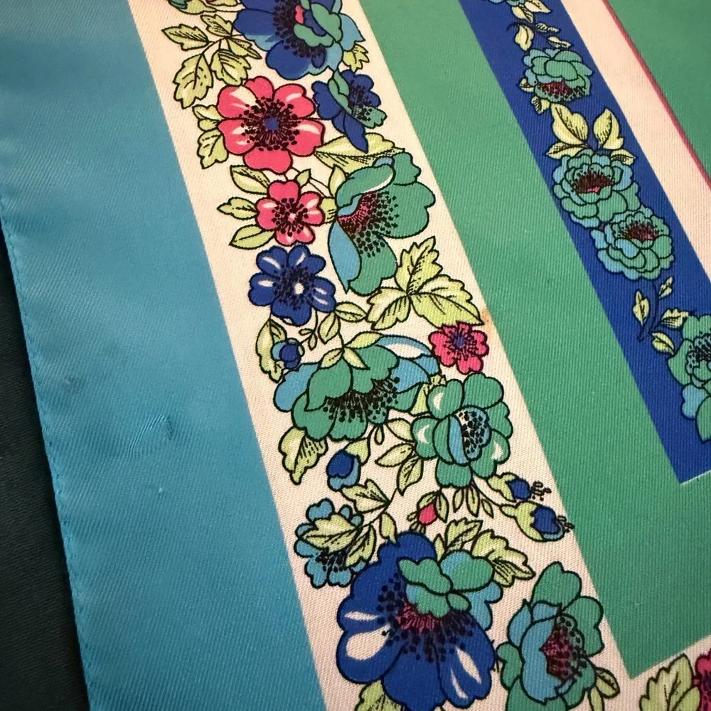 Vintage Floral and‎ Tropical Scarf Lot of 3 Green Blue Pink Teal Bundle